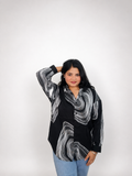 Black & White Abstract Wave Print Oversized Shirt