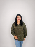 Olive Green Abstract Line Print Oversized Shirt