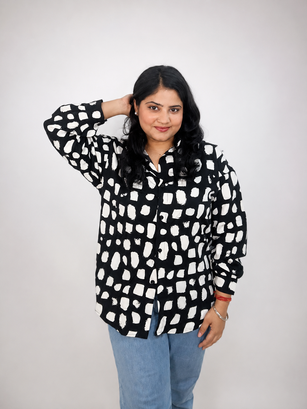 Black & White Abstract Print Oversized Shirt