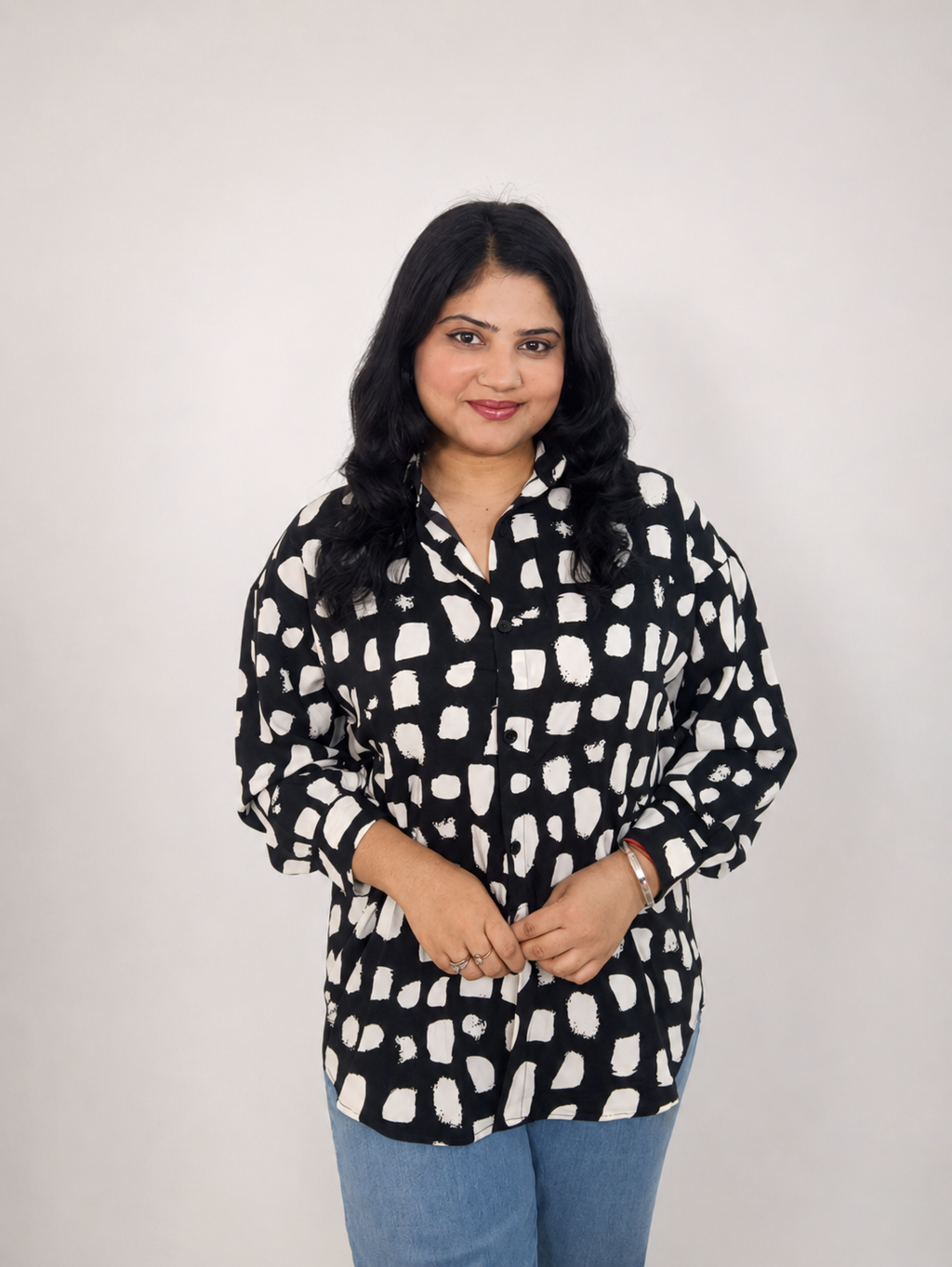 Black & White Abstract Print Oversized Shirt