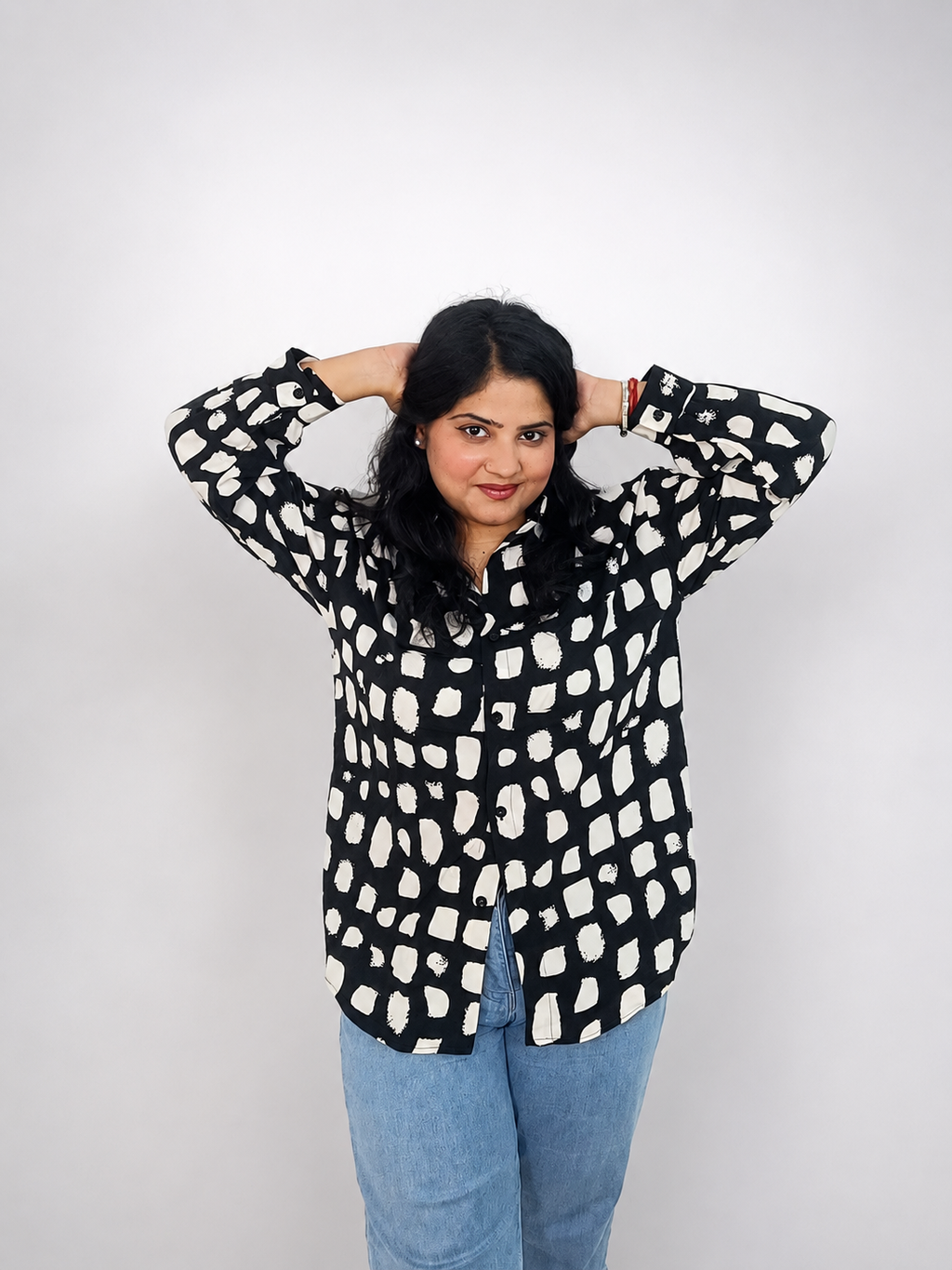 Black & White Abstract Print Oversized Shirt