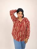 Red & Beige Vertical Striped Oversized Shirt